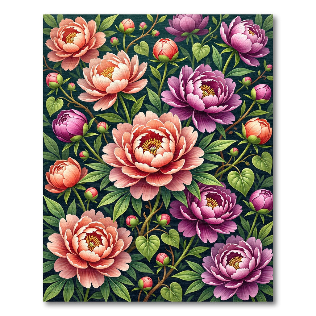 Lush Coral Peony Floral Arrangement Rug