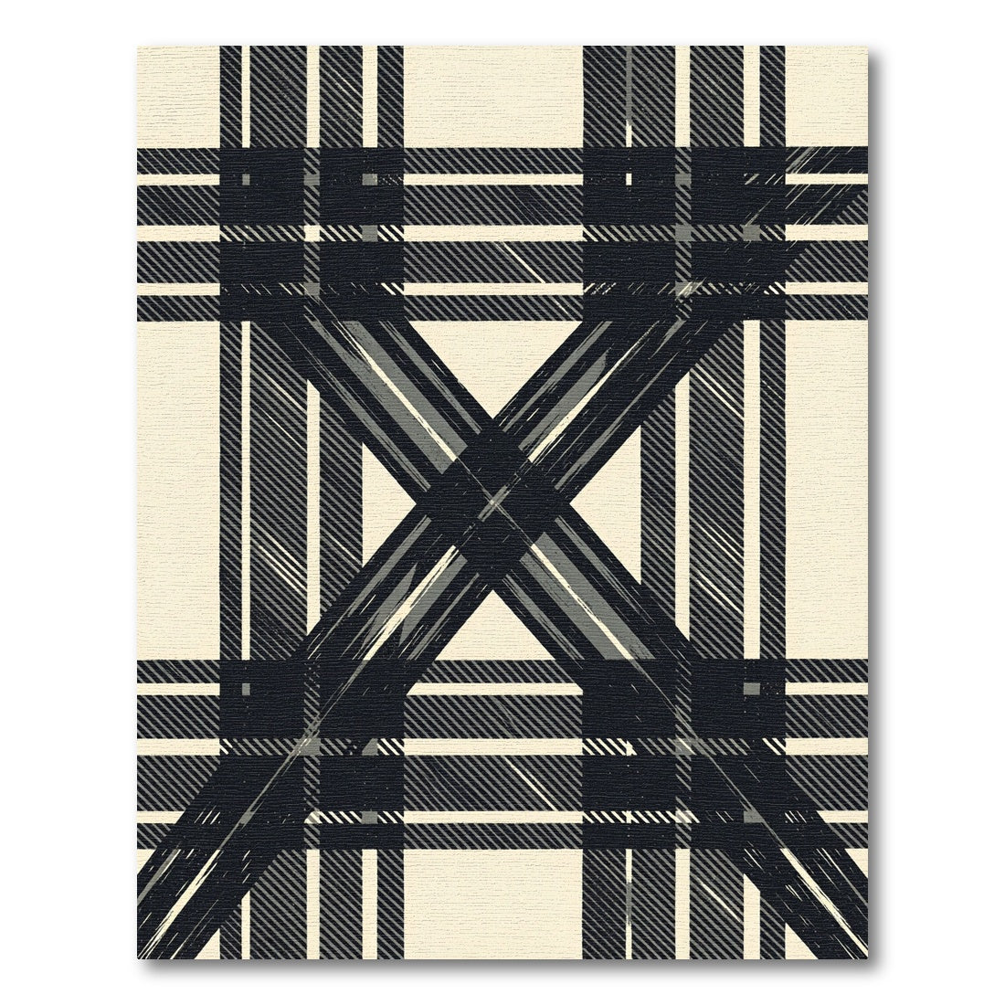 Dark Tonal Plaid Grunge Crossing Rug