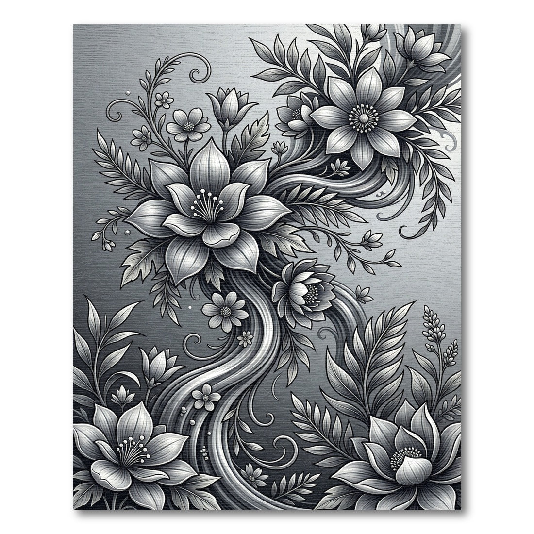 Monochromatic Floral Swirl Botanical Art Rug