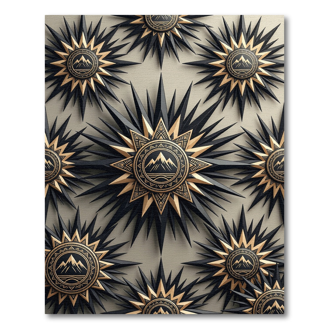 Celestial Gold and Black Starry Mountain Rug