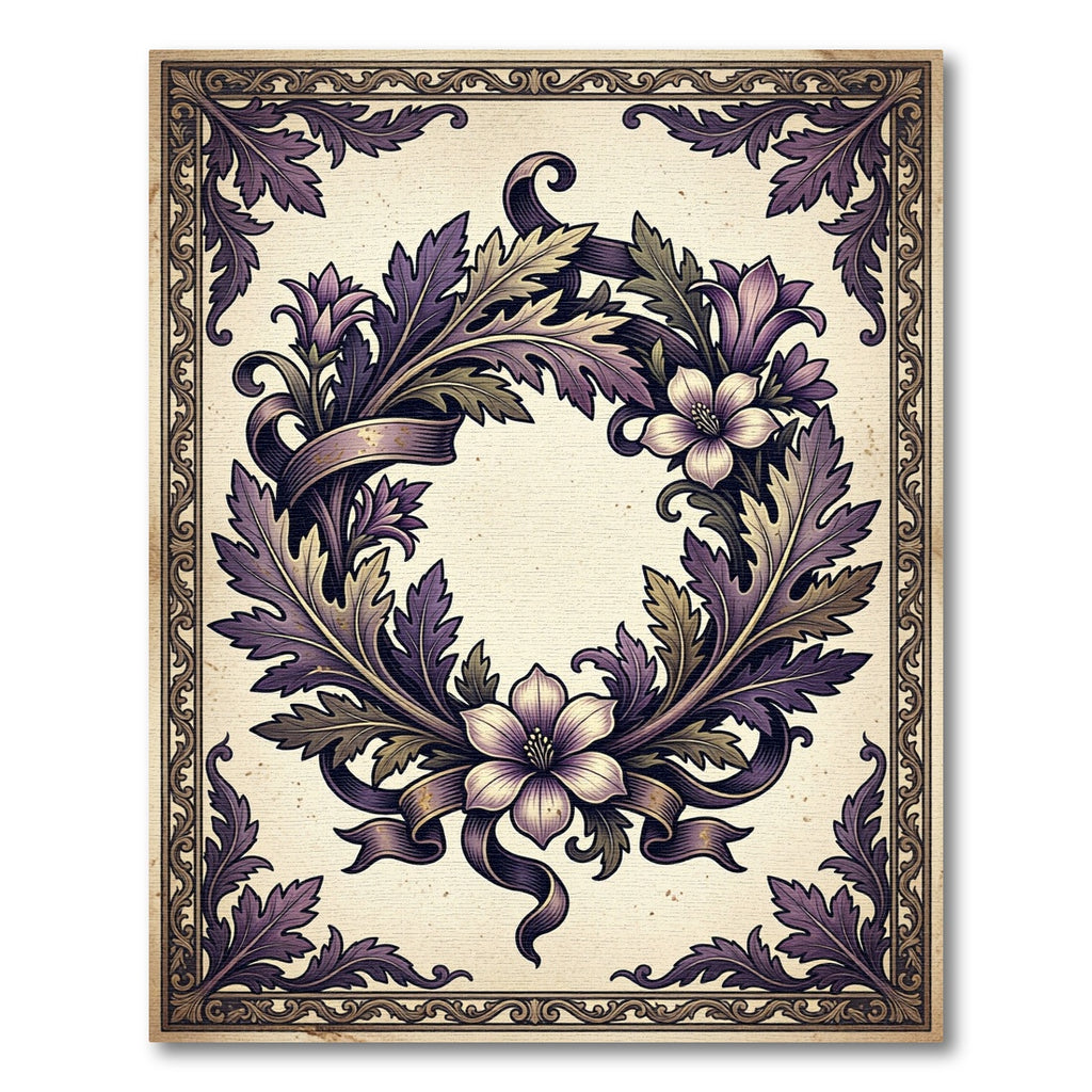 Victorian Purple Floral Wreath Ornate Rug