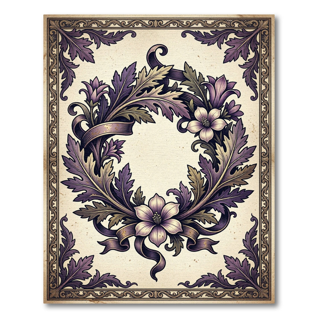 Victorian Purple Floral Wreath Ornate Rug