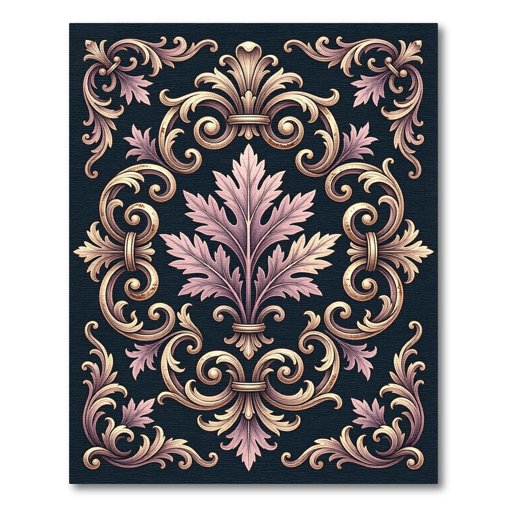 Ornate Pink and Gold Acanthus Swirl Rug