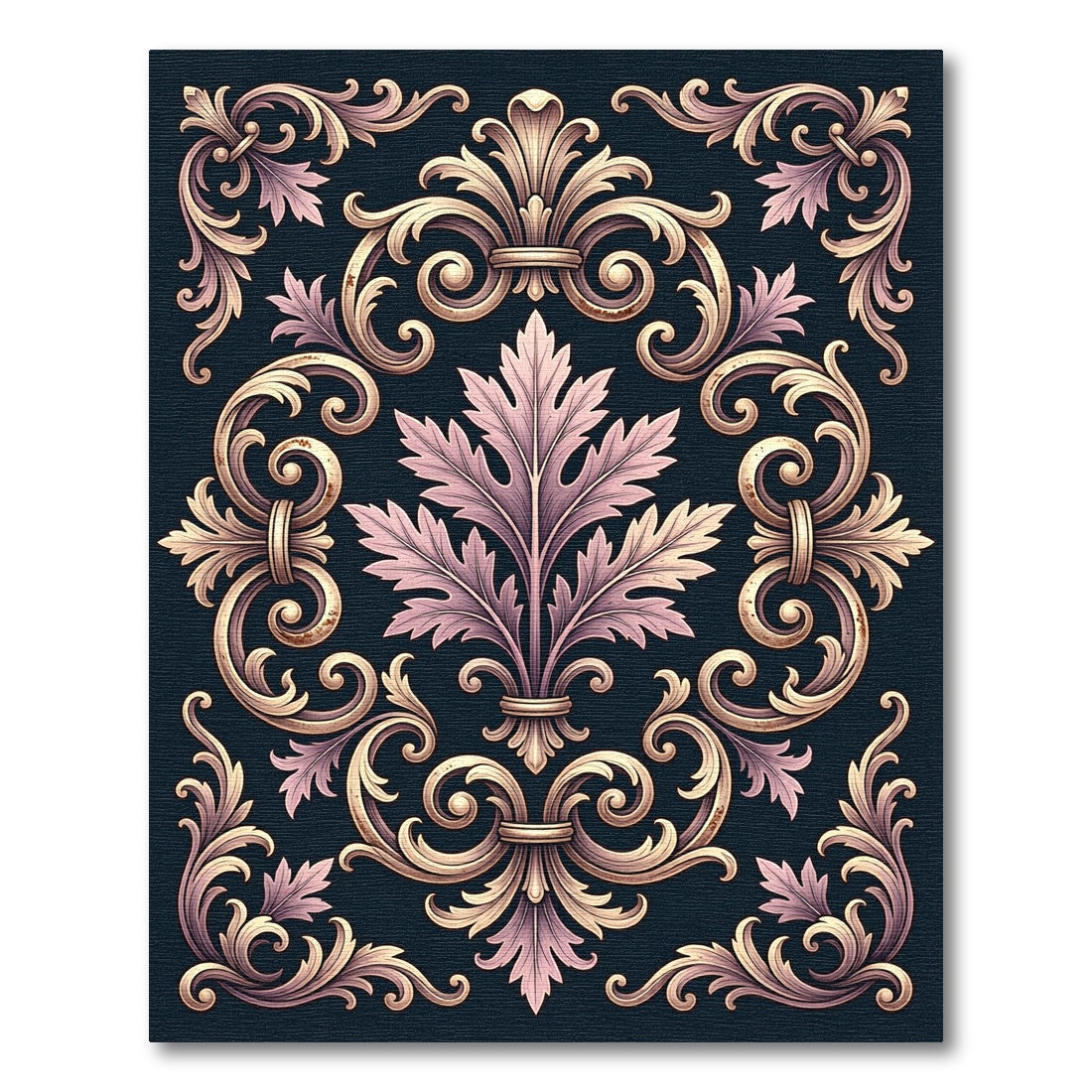 Ornate Pink and Gold Acanthus Swirl Rug