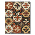 Rustic Terracotta Floral Tile Patchwork Rug