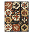 Rustic Terracotta Floral Tile Patchwork Rug