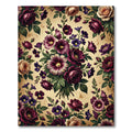 Deep Plum Ivory Rose Hollyhock Medley Rug