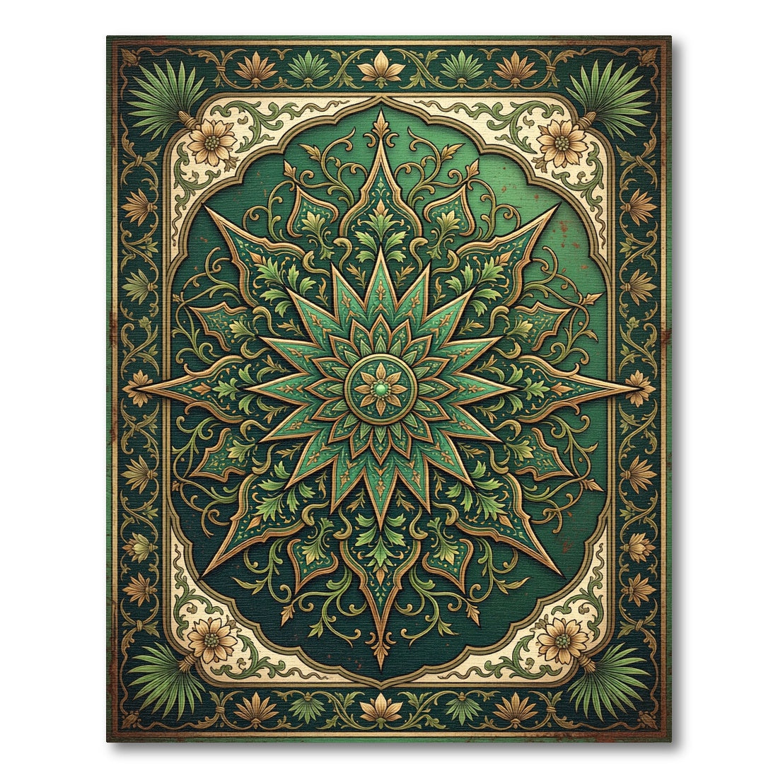 Emerald Ornate Starburst Floral Medallion Rug