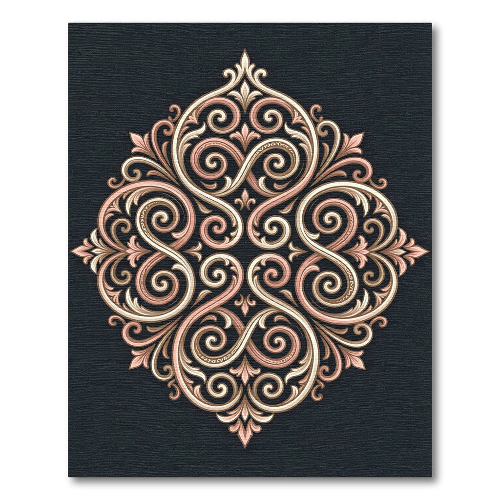 Rose Gold Scrollwork Medallion Accents Rug