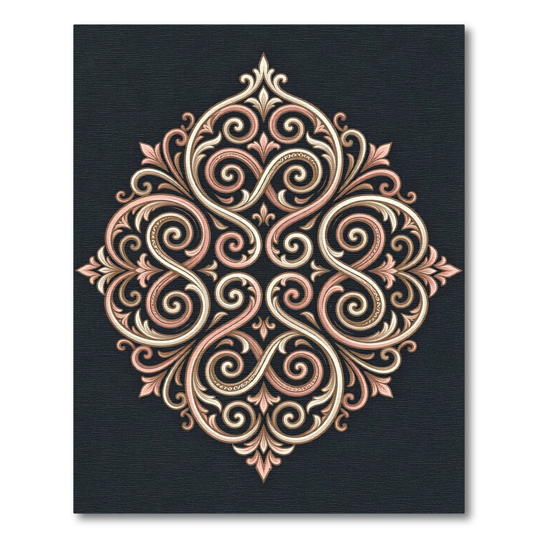 Rose Gold Scrollwork Medallion Accents Rug