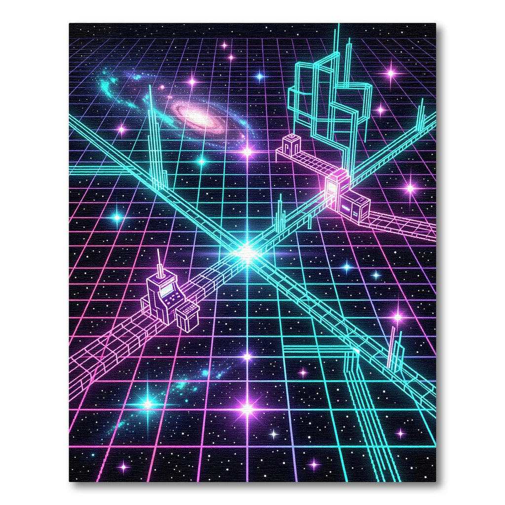 Neon Cyberpunk Grid Galactic Space Cityscape Rug
