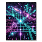 Neon Cyberpunk Grid Galactic Space Cityscape Rug