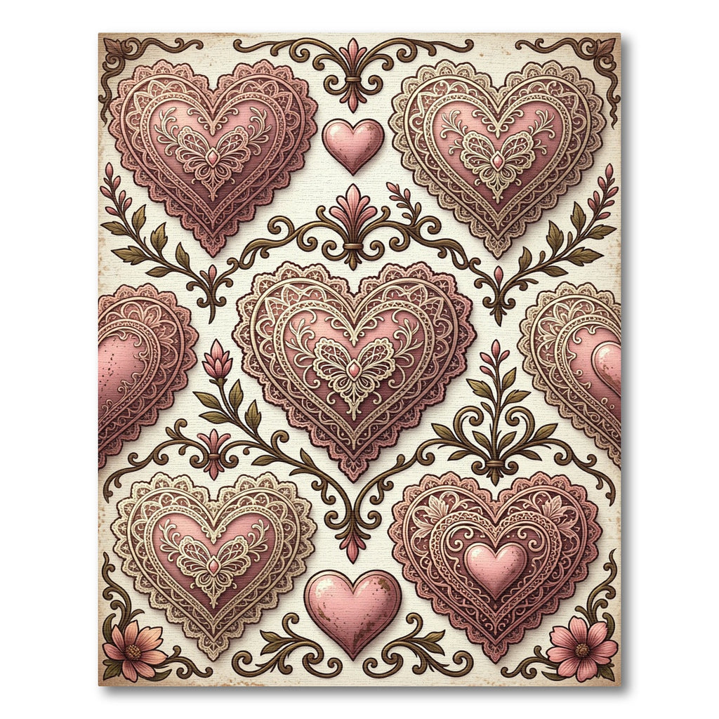 Vintage Pink Lace Heart Medallion Rug