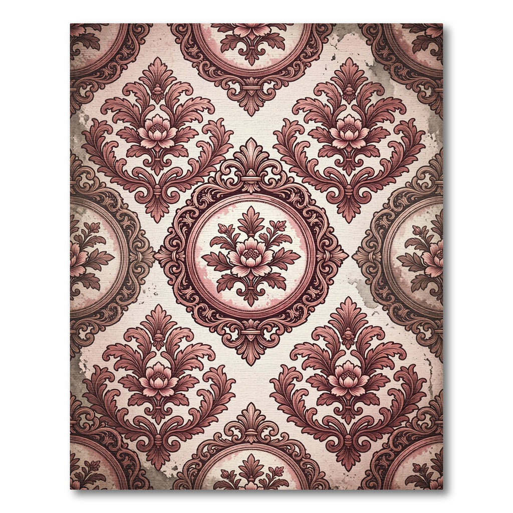 Antique Rose Damask Floral Frame Rug