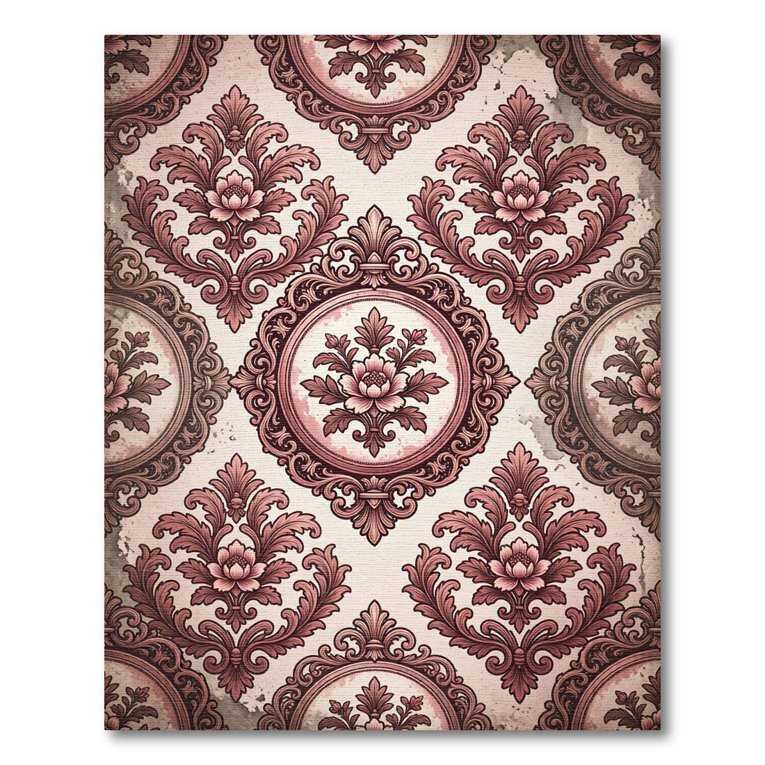 Antique Rose Damask Floral Frame Rug