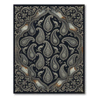 Intricate Black Silver Paisley Damask Rug