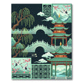 Jade Pagoda Crane Willow Scene Rug