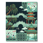 Jade Pagoda Crane Willow Scene Rug