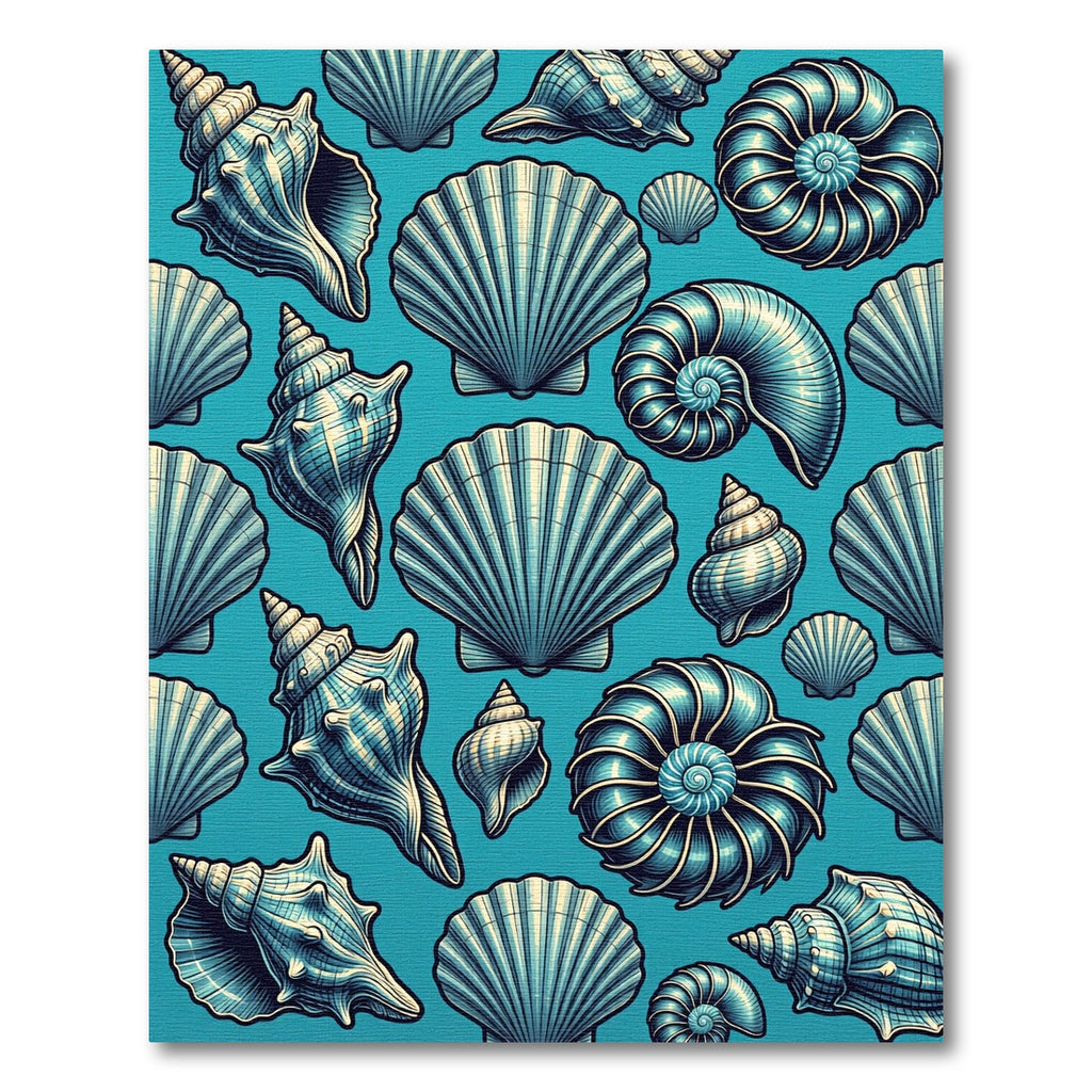 Coastal Teal Seashell Nautical Illustration Rug