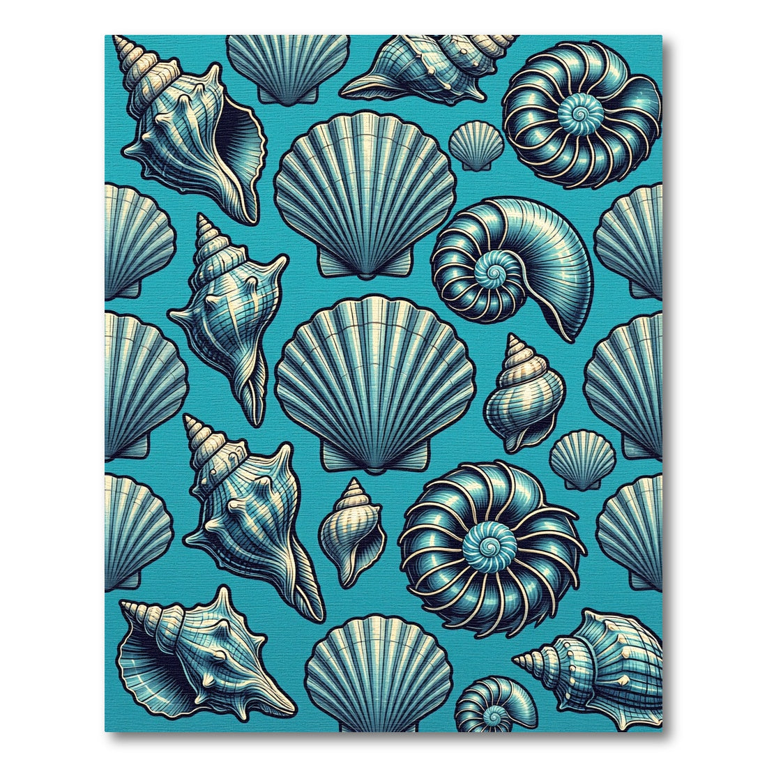 Coastal Teal Seashell Nautical Illustration Rug