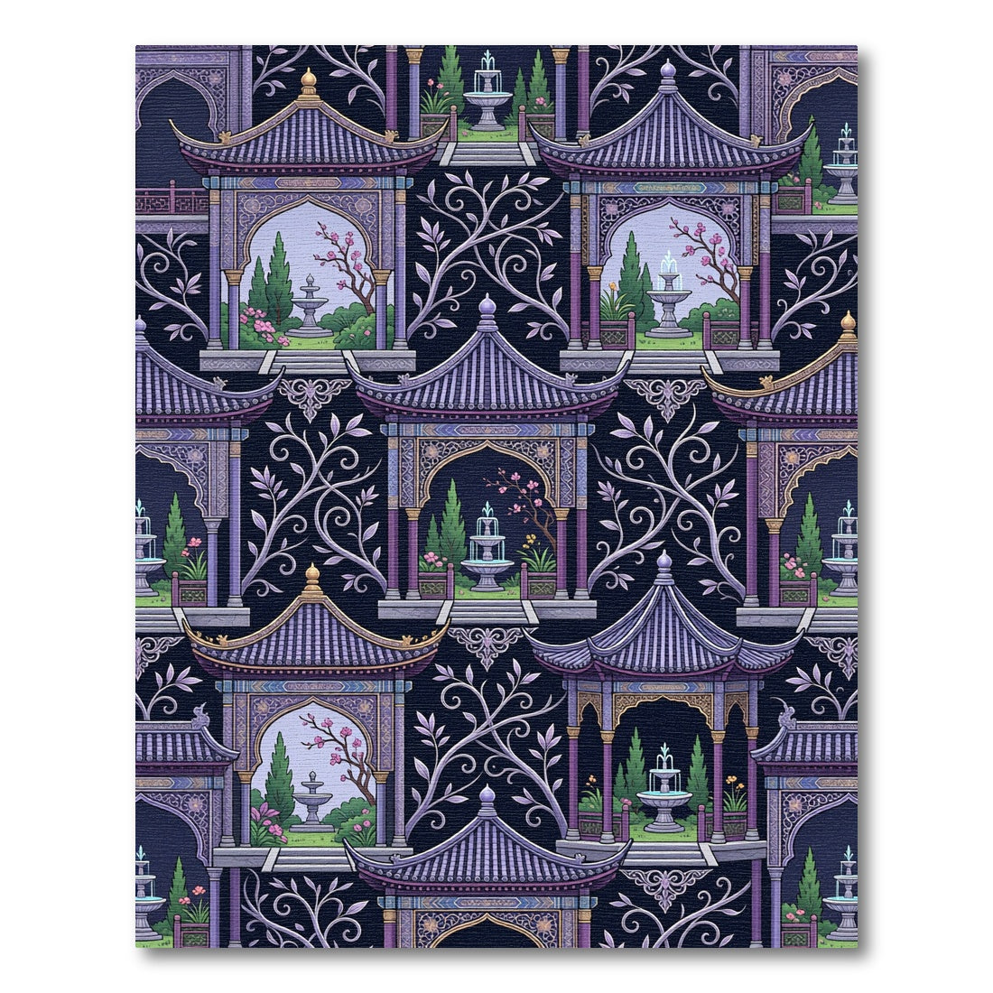 Ornate Pagoda Garden Lilac Medallion Rug