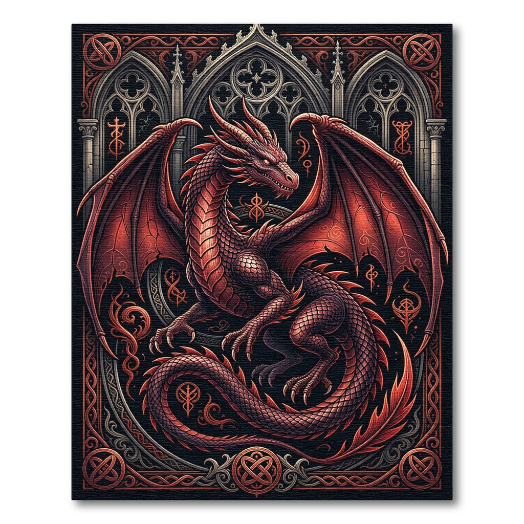 Gothic Crimson Dragon Fantasy Art Rug