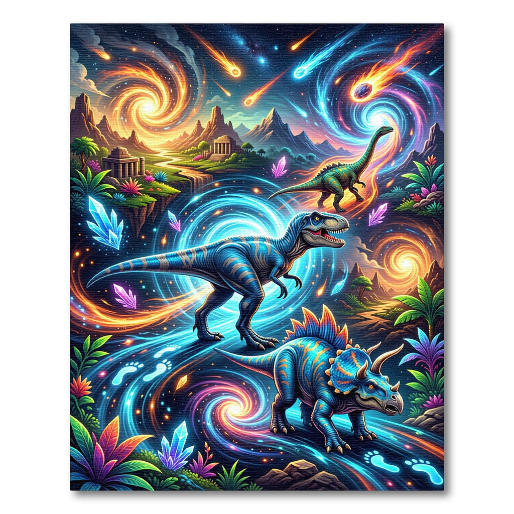 Cosmic Neon Dinosaur Galaxy Landscape Rug