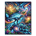 Cosmic Neon Dinosaur Galaxy Landscape Rug
