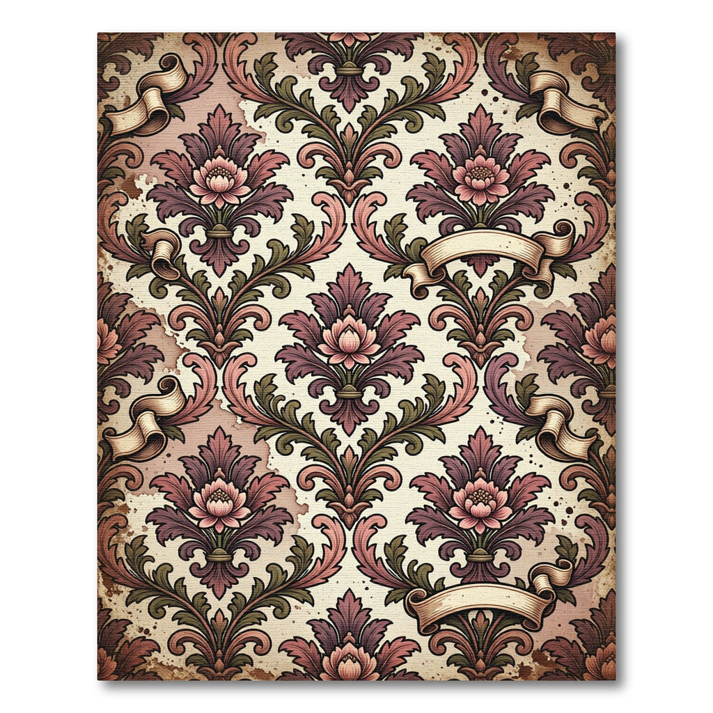 Rich Plum Floral Damask Vintage Ribbon Rug