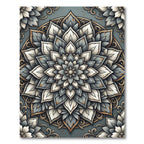 Elegant Slate Blue Floral Mandala Rug