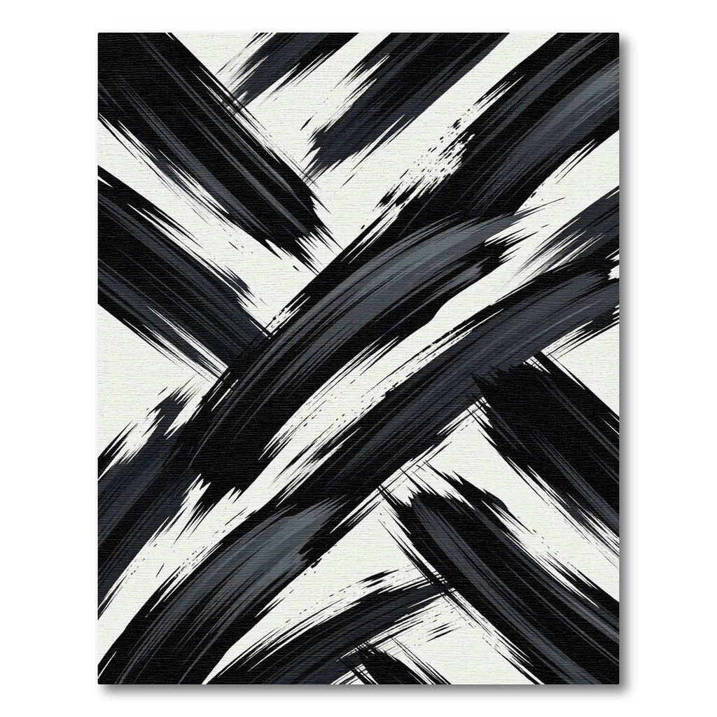 Charcoal Black Abstract Diagonal Brushstroke Rug