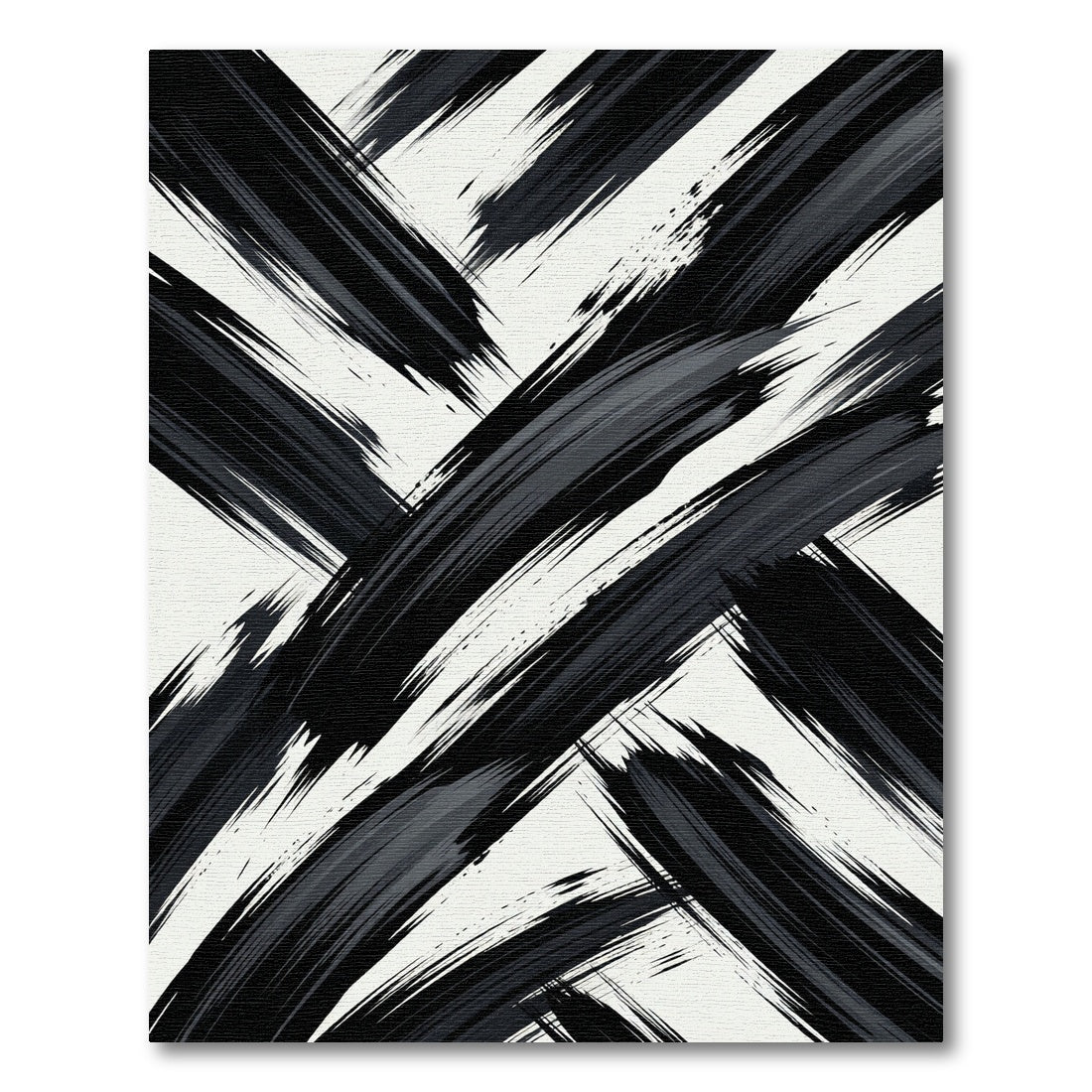 Charcoal Black Abstract Diagonal Brushstroke Rug
