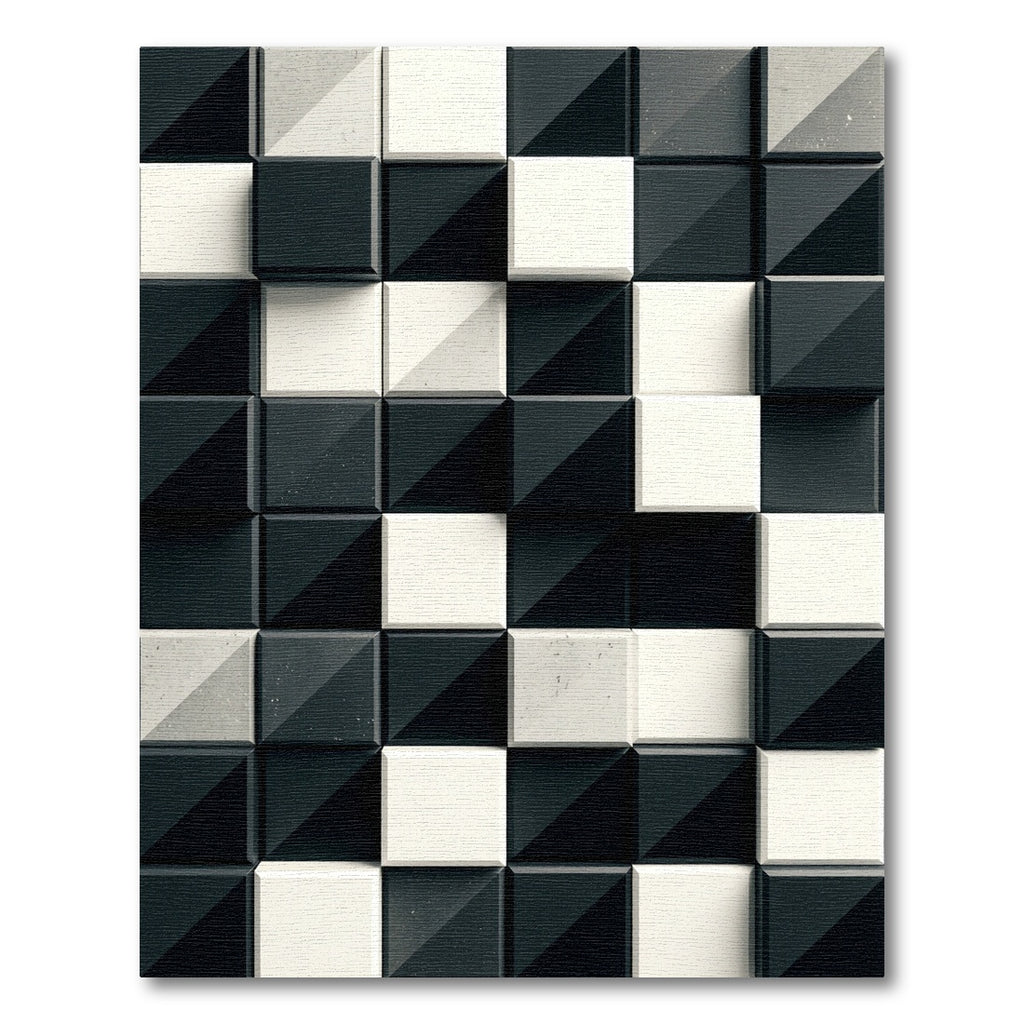 Monochrome Square Illusion Tile Rug