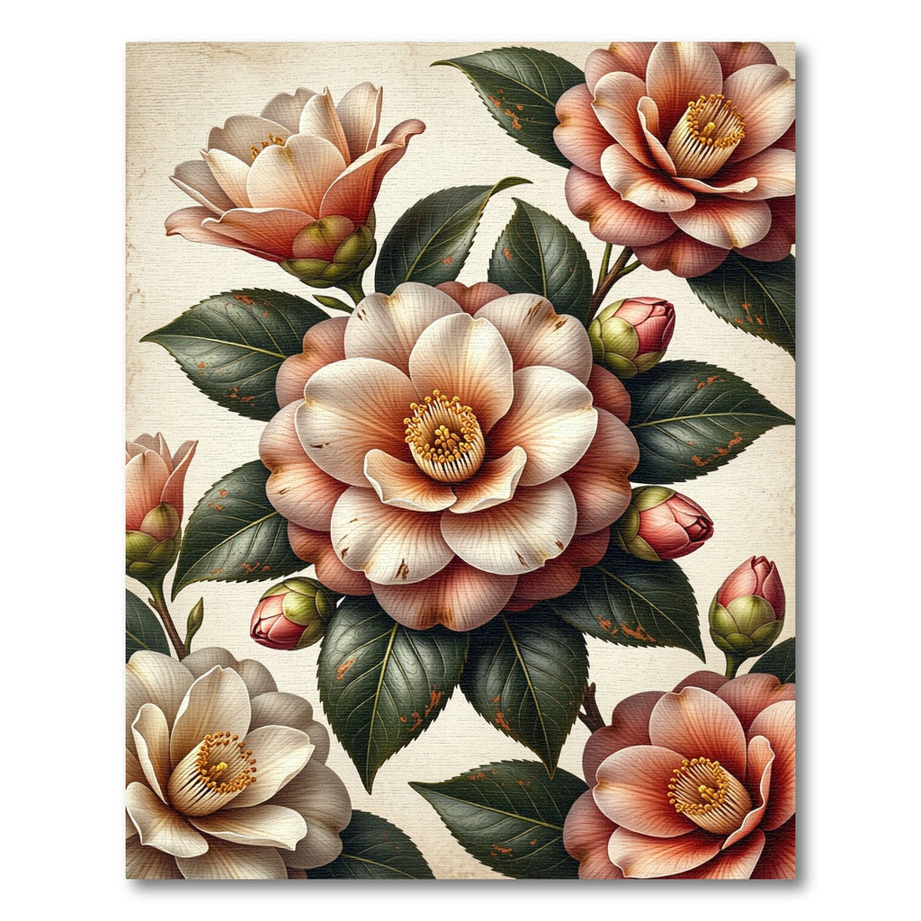 Elegant Peach Camellia Garden Bloom Rug