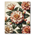 Elegant Peach Camellia Garden Bloom Rug