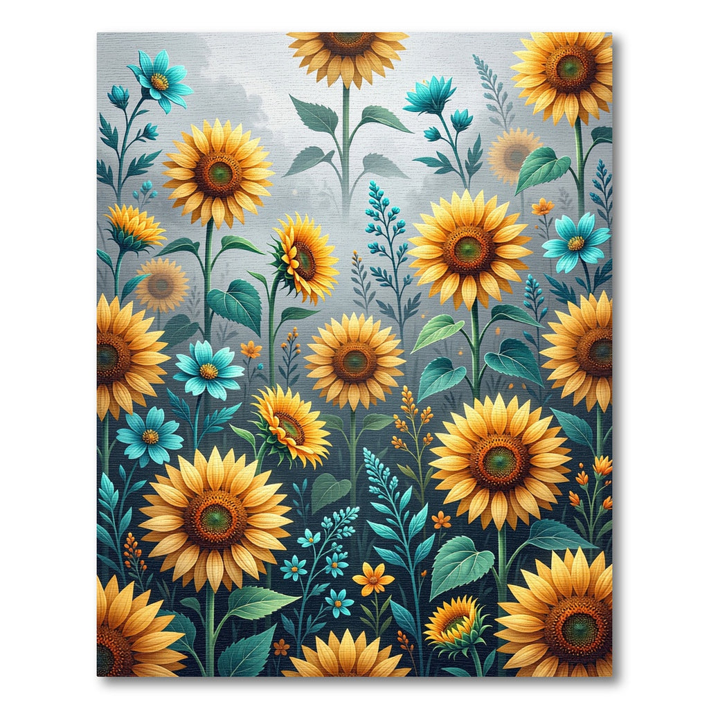 Sunlit Golden Sunflower and Teal Meadow Rug