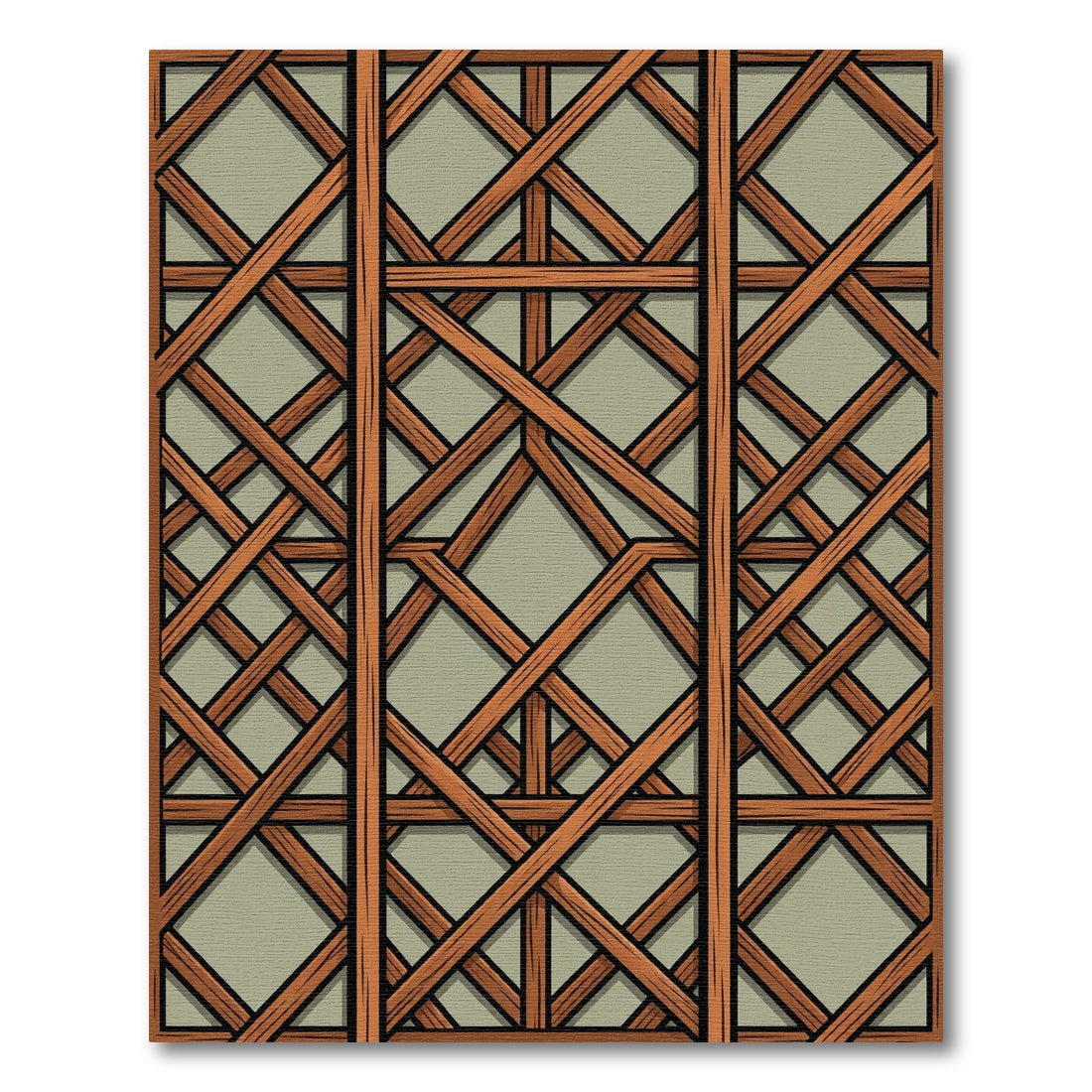 Symmetrical Wood Trestle Lattice Tile Rug