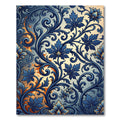 Elegant Navy Blue Swirling Floral Foliage Rug