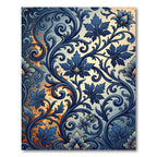 Elegant Navy Blue Swirling Floral Foliage Rug