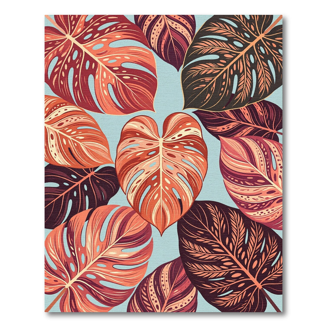 Coral Ochre Terracotta Tropical Leaf Rug