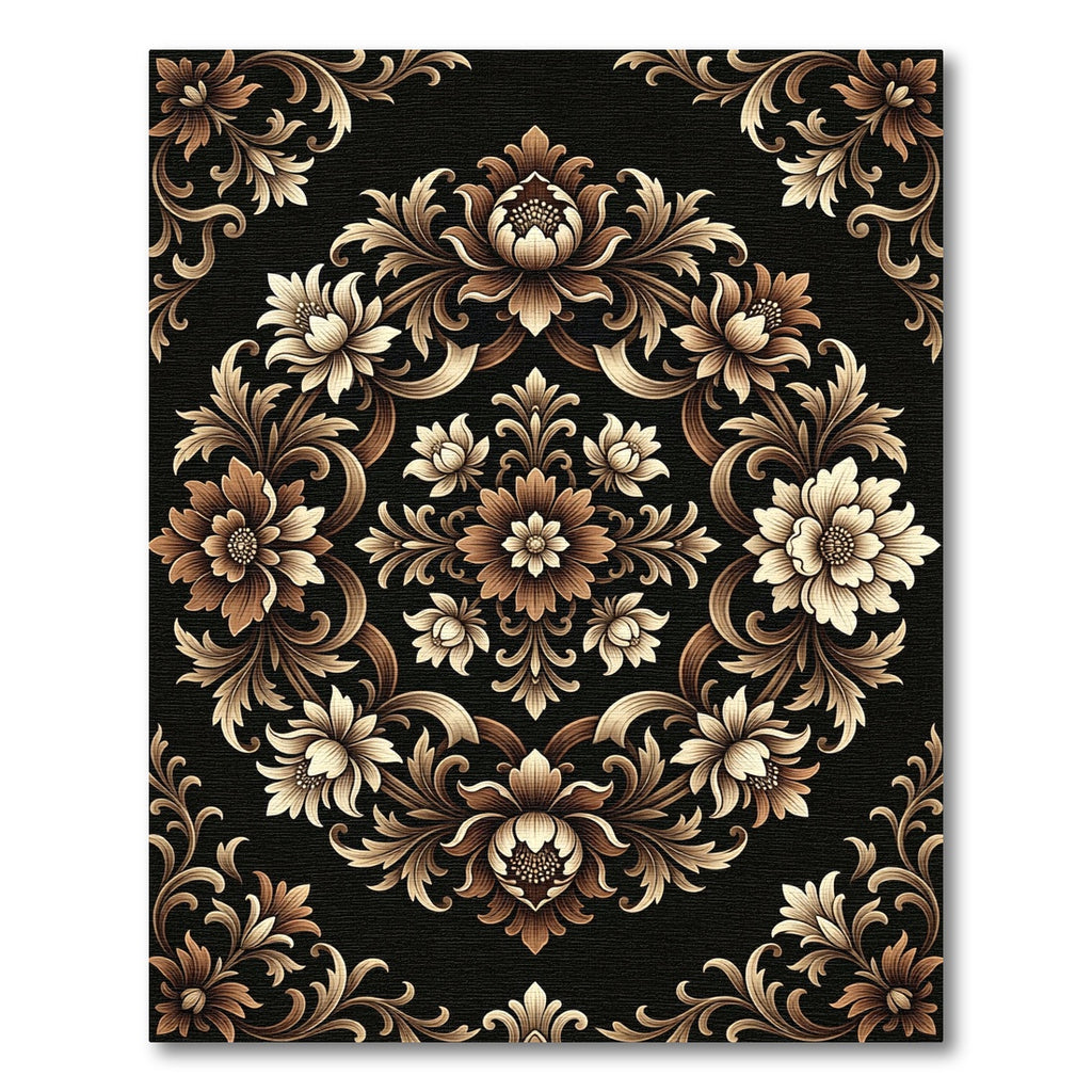 Baroque Floral Medallion Gold Black Rug