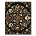 Baroque Floral Medallion Gold Black Rug