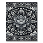 Ornate Silver Lotus Cloud Mandala Rug
