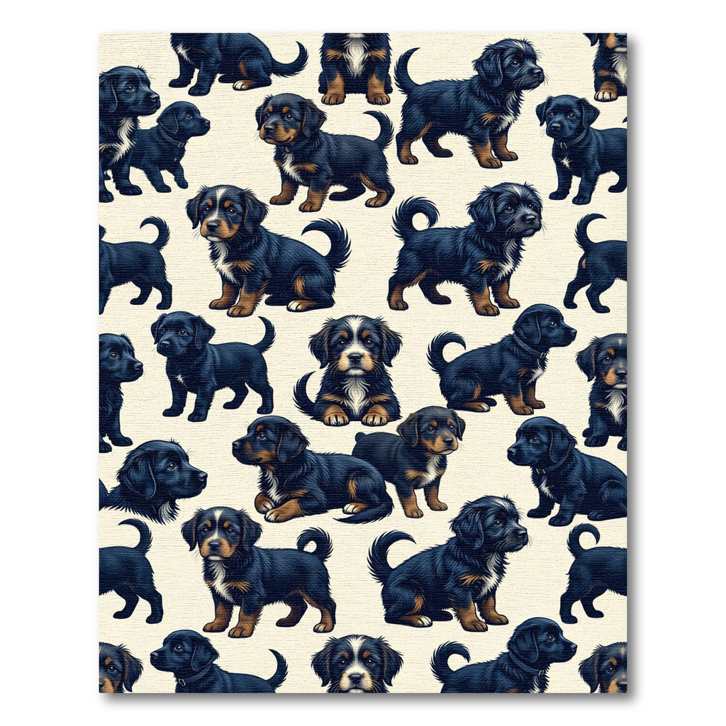 Playful Black Puppy Dog Illustration Rug