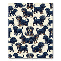 Playful Black Puppy Dog Illustration Rug