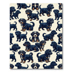 Playful Black Puppy Dog Illustration Rug