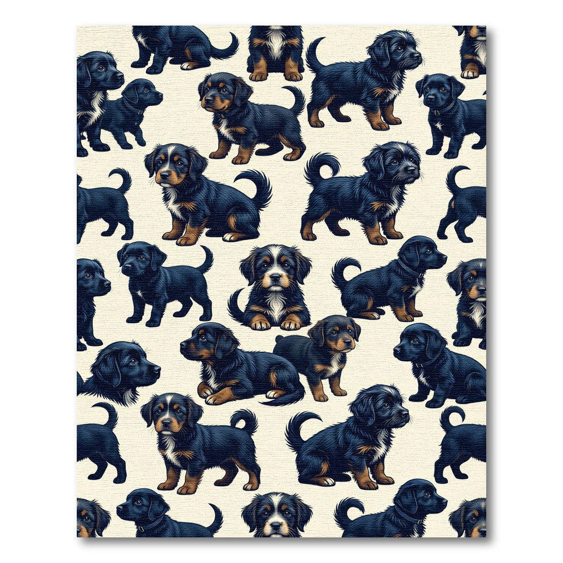 Playful Black Puppy Dog Illustration Rug