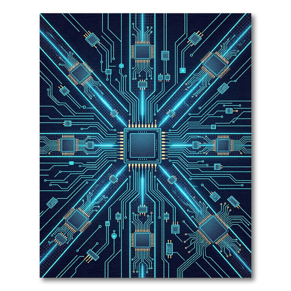Cybernetic Blue Circuit Board Matrix Rug