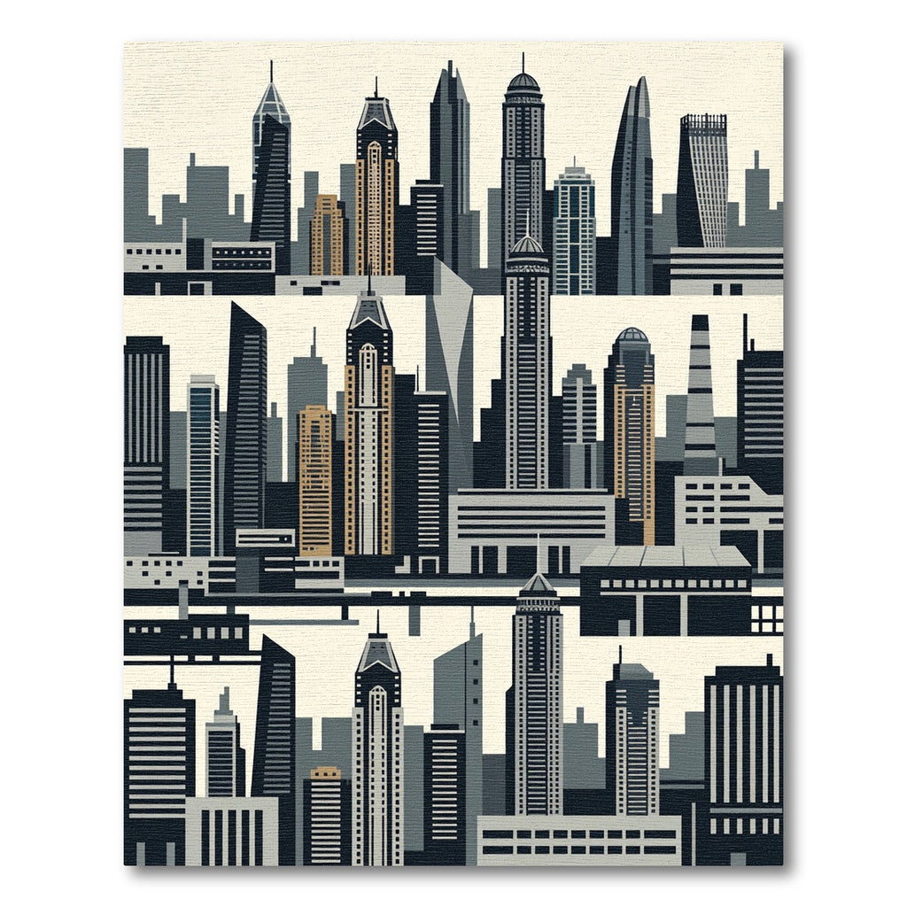 Modern Minimalist Gray Urban Skyline Rug
