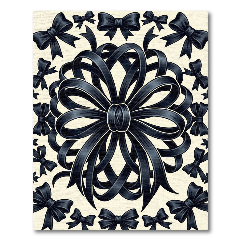 Elegant Black Bow Ribbon Medallion Rug